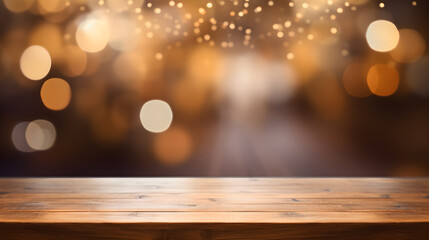 Wood table top and blurred bokeh background