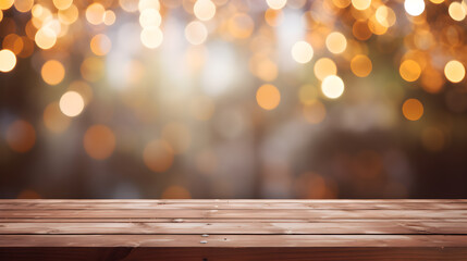 Wood table top and blurred bokeh background