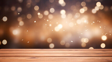 Wood table top and blurred bokeh background