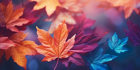 Obraz na płótnie Canvas Colorful autumn maple leaves create a vibrant and seasonal background, showcasing the beauty of changing leaves in shades of red, pink and purple.