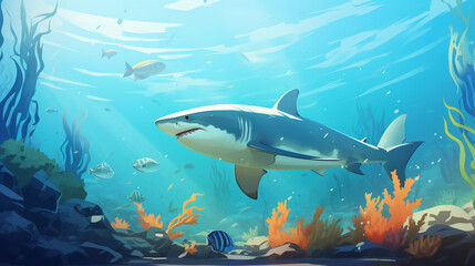 Obraz na płótnie Canvas shark in the sea, wallpaper, landscape, vector, art, animal