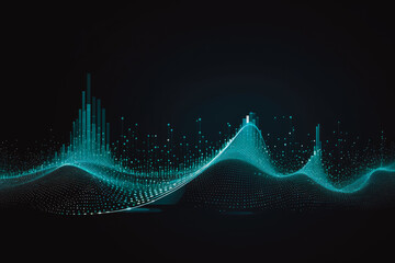 Naklejka premium Abstract digital wave of particles. Futuristic point wave blue on black background.