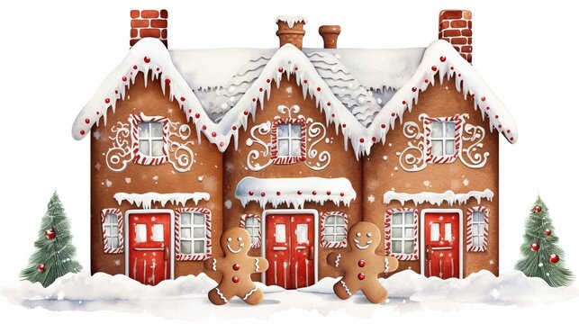 gingerbread man and house, christmas sweets isolated on white