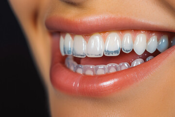 Night guard for teeth. Dental braces for fixing crooked teeth. Invisible teeth braces.