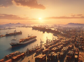 Logistics and transportation of container cargo ships from all over the world