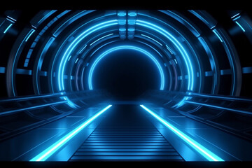 3D abstract background with neon lights. neon tunnel.space construction. 3d illustration