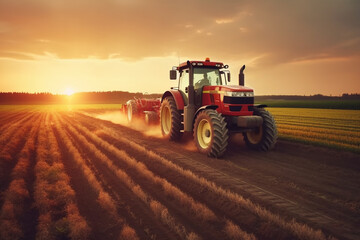 Tractor on the field. Tractor on the field. Tractor at sunset.