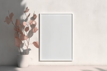 poster background mockup grey concrete vertical leaves view rectangle concret soft top hawthorn grey Empty wall neutral white lay leaf light shadow shadows hawthorn poster vertical Flat background