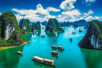 Ha Long Bay Vietnam travel destination. Tour tourism exploring.