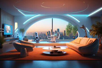 Modern and futuristic interior living room apartment - obrazy, fototapety, plakaty