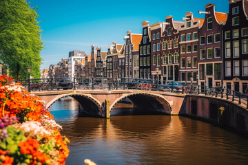 Amsterdam Netherlands travel destination. Tour tourism exploring. - obrazy, fototapety, plakaty