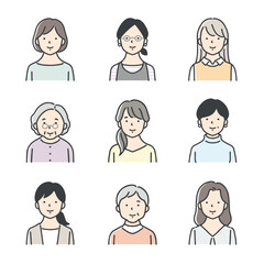 様々な年代の女性のアイコンセット
