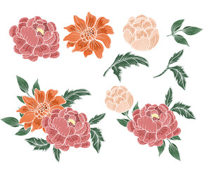 Hand Drawn Batik Rose Flower Element