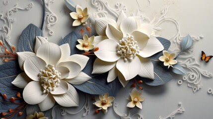 High quality rendering decorative wallpaper illustration, 3D flower Living room wallpaper, Generative AI