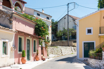 Street in Klimatia village, Corfu, Greece - obrazy, fototapety, plakaty