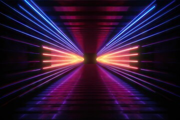 vibrant abstract cl light glow room show Laser graphic figure shape dark box tunnel laser 3d background light render wallpaper electric neon illustration glow space neon Geometric stage perspective