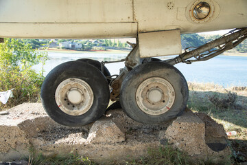 View of old abandoned plane tire.