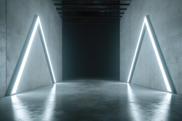 architecture 3D Neon blue Empty background Glowing architectural Triangle Tube abstract Lights Refelctions Futuristic Space Floor Sci three-dimensional Room build Concrete White Fi Rendering bright