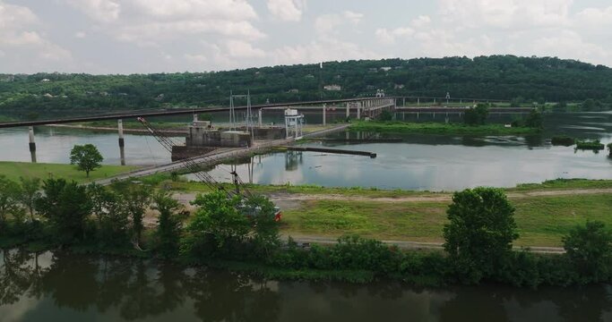 North Little Rock Hydro Plant In Cook's Landing Park, North Little Rock, Arkansas USA. Aerial Shot