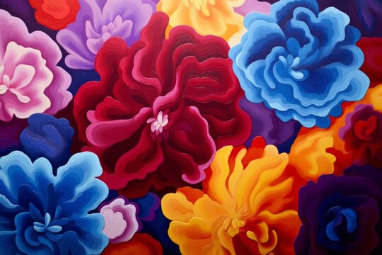 Beautiful bright color flowers wall mural, Generative AI