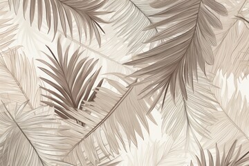 Mural, wallpaper. Palm leaves, graphics. Beige tone, Generative AI