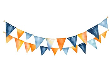 graphic shape festive white colors painting orange colour garland flags water Yellow indigo Cute triangular blue colorful drawn dark art light for decorative party Hand clip - obrazy, fototapety, plakaty