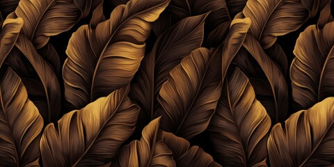 Grunge bronze banana leaves, palm. Tropical exotic seamless pattern. Hand-drawn dark vintage 3D illustration. Nature abstract background. Good for luxury cloth and fabric printing, Generative AI