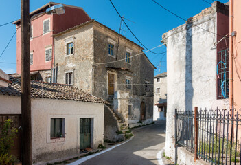 Fototapeta na wymiar Picturesque street in Valaneio village, Corfu, Greece