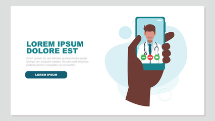 A doctor looks at us directly, he wears a stethoscope around his neck on a smartphone screen