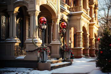 A house festively decorated for new year. Generative ai