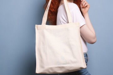 eco tote casual cotton woman bag girl bag jean holds clothes carry clear eco leg tote shopping Girl girls mockup blue white canvas Handmade blank design business attire blank jeans bag background - obrazy, fototapety, plakaty