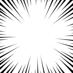 Fototapeta premium Comic book white and black radial lines background. Superhero action, explosion background, manga speed frame, vector illustration