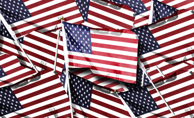 American flag repeated exposure composition. Describe the 2024 U.S. election landscape and results. Basemap and background concept. Double exposure hologram.