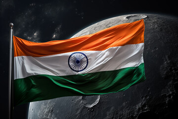 chandrayaan 3 landing: Indian flag with the moon in the background