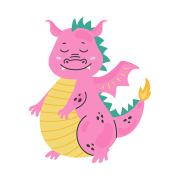 Cute green dragon, baby dinosaur for kids