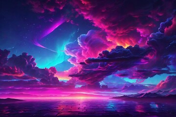Neon Sky Background, Neon Sky Wallpaper, Fantasy Sky Background, Glowing Sky Background, Dreamy Sky Background, AI Generative
