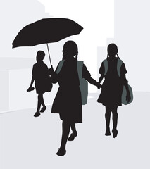 School Children with Umbrella