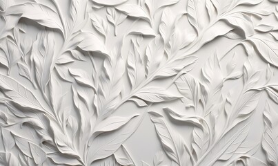 White paint texture with a pattern of grass and leaves, Background for wallpaper and cards, generative AI, Generative AI