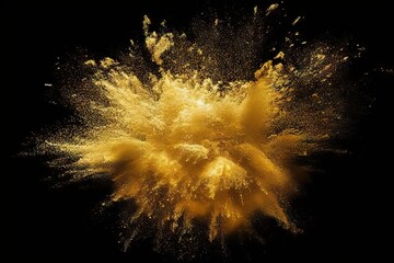 fireworks explosion color glittering spray gold gold effect explosion dust textured splash outburst Gold cosmic powder glitter dust particle explode glistering scatter Golden powder galaxy sparkle - obrazy, fototapety, plakaty