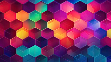 Geometric background design with a hexagonal pattern composed of bright colors and vector shapes.