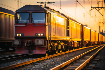 Fototapeta premium Freight train delivering containers with cargo railway transport. Generative ai
