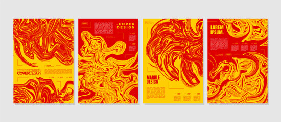 Red and yellow lava marble fluid stain abstract cover design