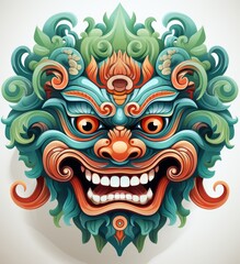 Colorful spooky monster head isolated on plain background