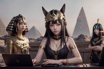 Future girls with laptop