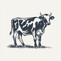 Hand drawn cow. Vintage woodcut engraving style vector illustration.	