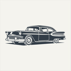 Obraz premium Retro car. Vintage woodcut engraving vector illustration.