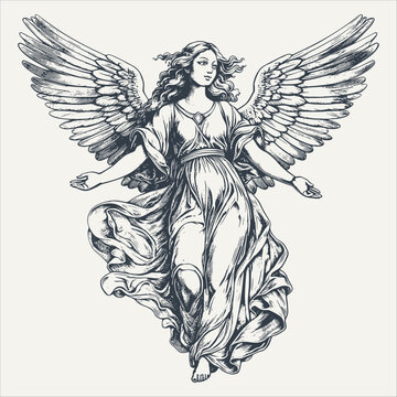 Angel. Vintage woodcut engraving style vector illustration.	