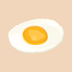Vector illustration of single egg fried in cartoon flat style. Farmer product, organic food logo and icon for shop, restaurant, etc. Agricultural chicken egg cooking ingredient isolated on pink backgr