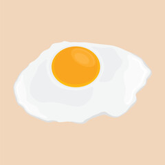 Vector illustration of single egg fried in cartoon flat style. Farmer product, organic food logo and icon for shop, restaurant, etc. Agricultural chicken egg cooking ingredient isolated on pink backgr