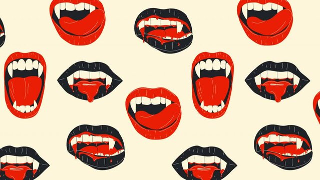 Loop Background. Vampire mouth with fangs. 4K video footage	